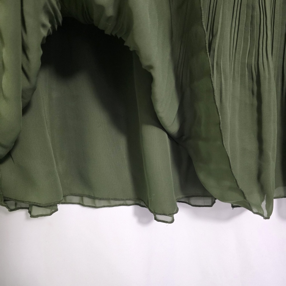 Olive Green Pleated Tiered Midi Skirt Boho Cottagecore Soft Girl Earthy - Picture 3 of 6